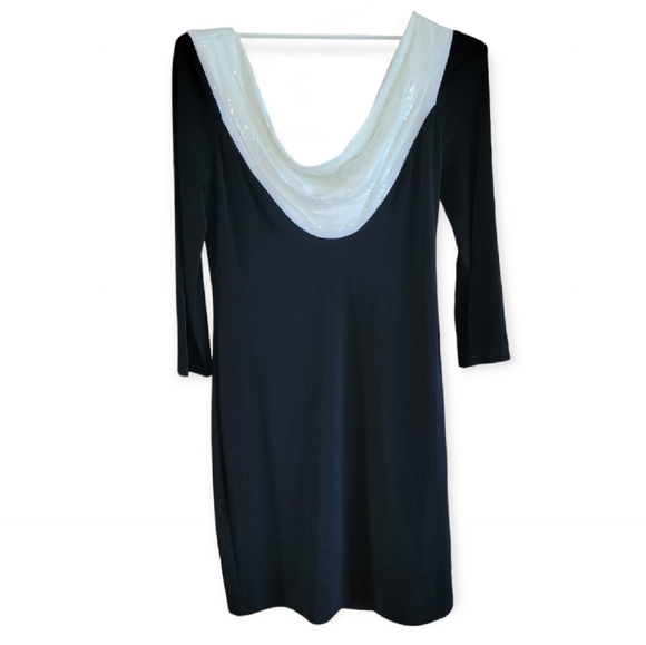 NWT Calvin Klein Black Sequin Cowl Neck Evening Dress - Picture 2 of 7